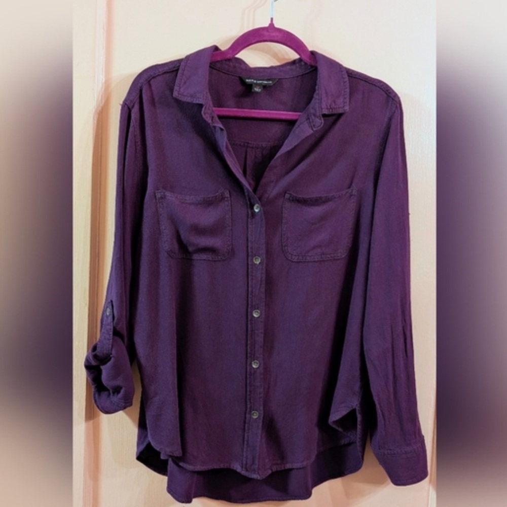 Misses Rock & Republic Deep Purple Roll Cuff Blouse NWT Women Size:M